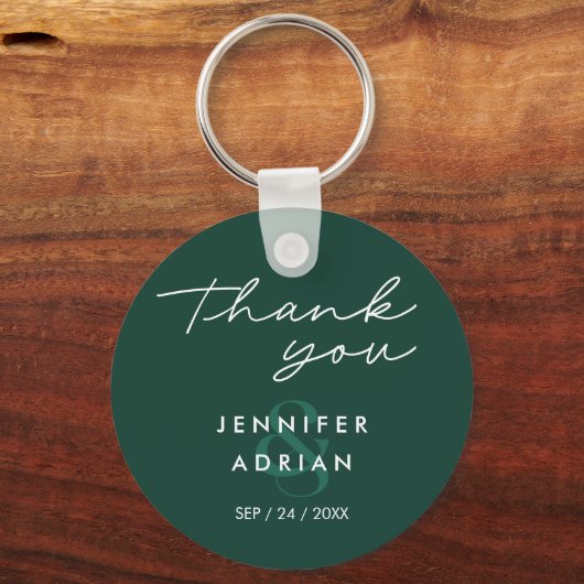 Elegante Minimal Brunswick Green Moderne Hochzeit Schlüsselanhänger (Rückseite)