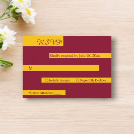 Elegante Minimal Burgund und Gold Moderne Hochzeit RSVP Karte