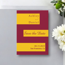 Elegante Minimal Burgund und Gold Moderne Hochzeit Save The Date