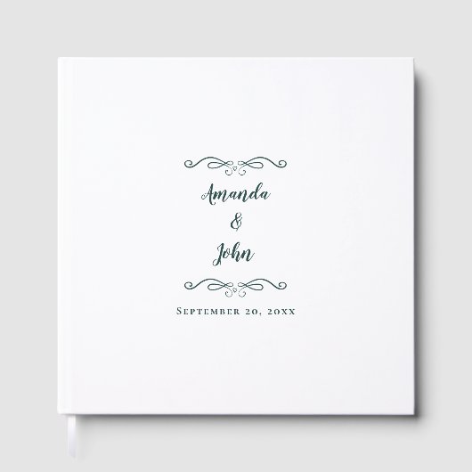 Elegante Minimal Calligraphy Wedding Emerald Green Gästebuch (Vorderseite)