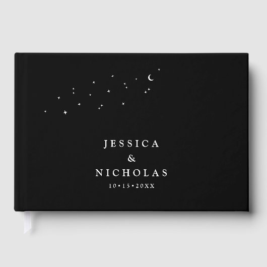 Elegante Minimal Celestial Black Wedding Gästebuch (Vorderseite)