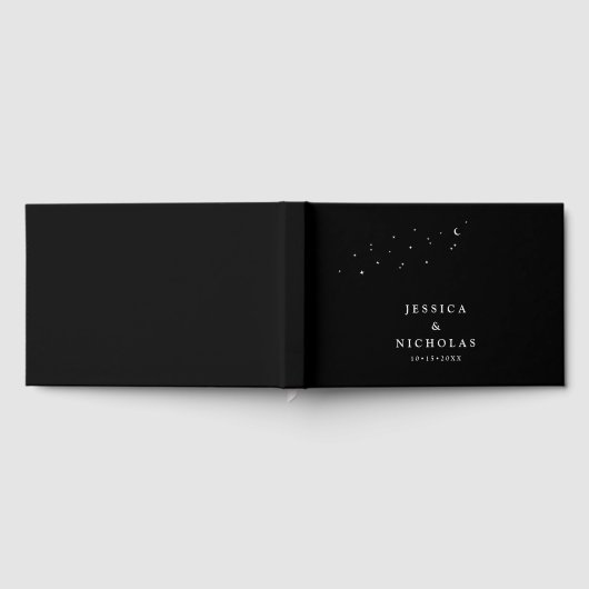 Elegante Minimal Celestial Black Wedding Gästebuch (Voll)