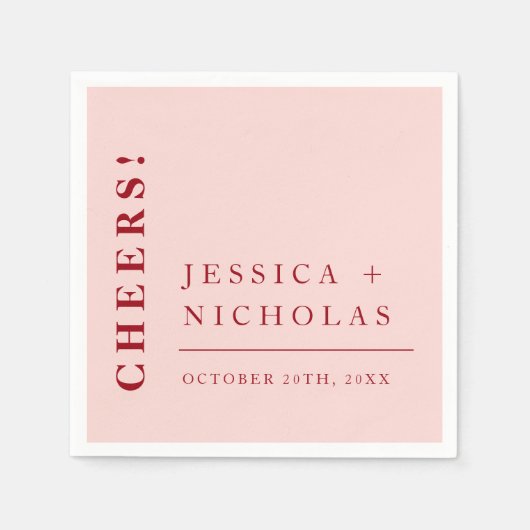 Elegante Minimal Cheers Pink & Red Moderne Hochzei Serviette (Vorderseite)