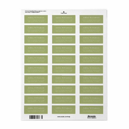 Elegante Minimal Chic Leaf Grüne Rücksendeadresse (Vorne)