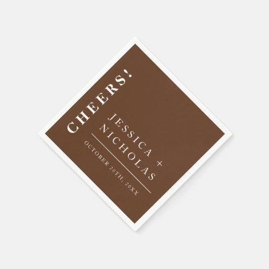 Elegante Minimal Dark Brown Moderne Hochzeit Serviette (Ecke)