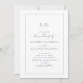 Elegante Minimal Dusty Blue Formal Monogram Weddin Einladung (Vorderseite)