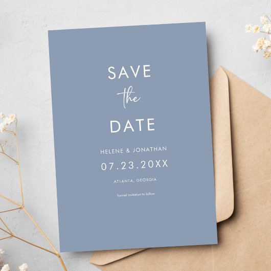Elegante Minimal Dusty Blue Wedding Save The Date