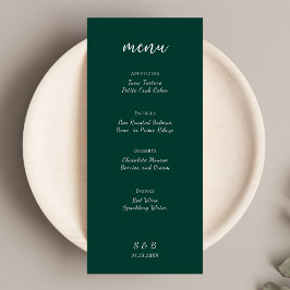 Elegante Minimal Emerald Green Wedding Menükarte