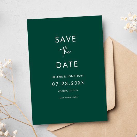 Elegante Minimal Emerald Green Wedding Save The Date