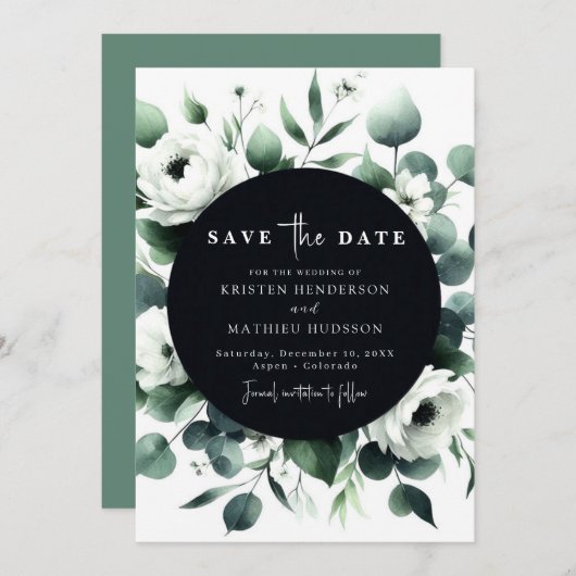 Elegante Minimal Eukalyptus Digitale Hochzeit Save The Date (Vorne/Hinten)