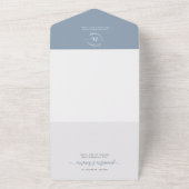 Elegante Minimal Floral Dusty Blue Monogram Weddin All In One Einladung (Außenbereich)
