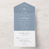 Elegante Minimal Floral Dusty Blue Monogram Weddin All In One Einladung (Innen Boden)
