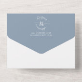Elegante Minimal Floral Dusty Blue Monogram Weddin All In One Einladung (Rückseite)
