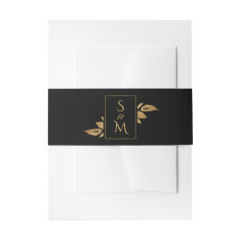 Elegante Minimal Foliage Black and Gold Wedding Einladungsbanderole