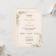 Elegante Minimal Gold Florale Hochzeits-Einladung