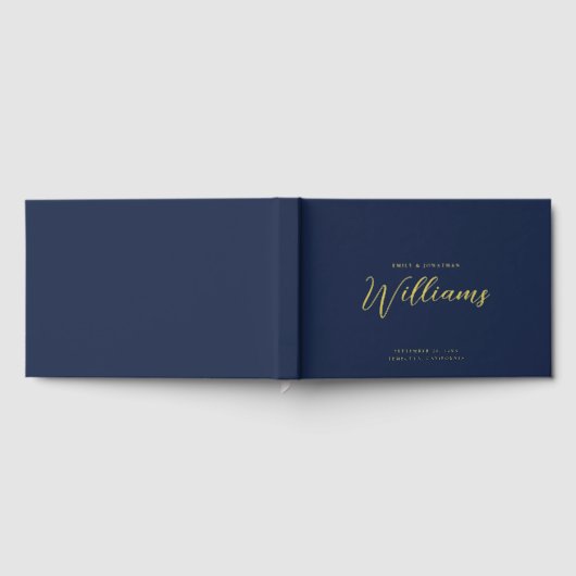 Elegante Minimal Gold Foil Navy Blue Wedding Gästebuch (Voll)