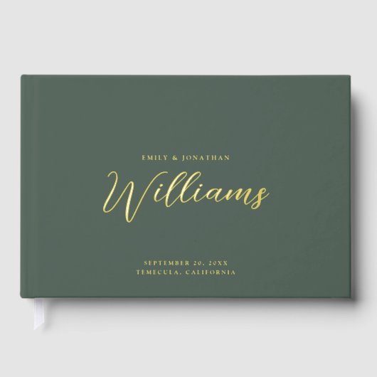 Elegante Minimal Gold Foil Seite Grüne Hochzeit Gästebuch (Vorderseite)