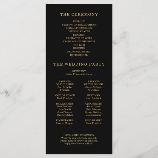 Elegante Minimal Gold Hochzeiten - wir tun Programm (Rückseite)