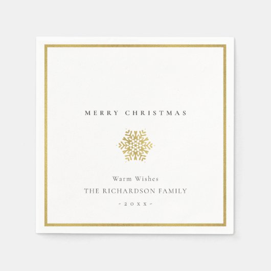 Elegante Minimal Gold Snowflake Frohe Weihnachten Serviette (Vorderseite)