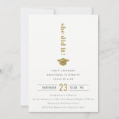 Elegante Minimal Gold Typografy Graduation Cap Einladung (Vorderseite)
