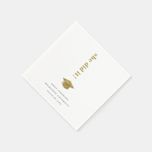 Elegante Minimal Gold Typografy Graduation Cap Serviette (Ecke)