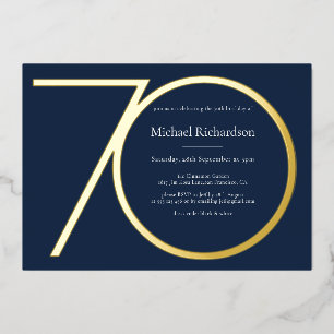 Elegante Minimal Gold und Navy Blau 70. Geburtstag Folieneinladung