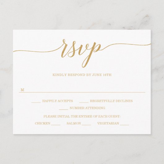 Elegante Minimal Gold Wedding RSVP Postcard Postkarte (Vorderseite)