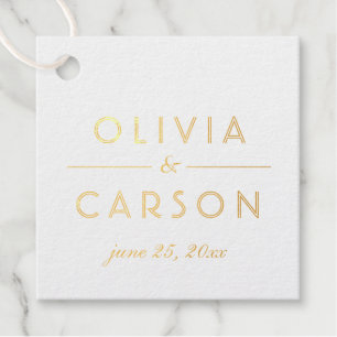 Elegante Minimal Goldfolie Monogramm Hochzeit Geschenkanhänger