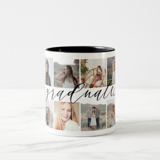 Elegante Minimal Graduate Script Foto Collate Zweifarbige Tasse (Mittel)