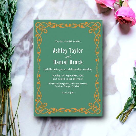 Elegante Minimal Green Chic Frame Floral Wedding Einladung