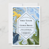 Elegante Minimal Green Yellow Blue Abstrakt Weddin Einladung (Vorderseite)