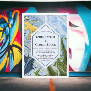 Elegante Minimal Green Yellow Blue Abstrakt Weddin Einladung