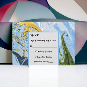 Elegante Minimal Green Yellow Blue Abstrakt Weddin RSVP Karte