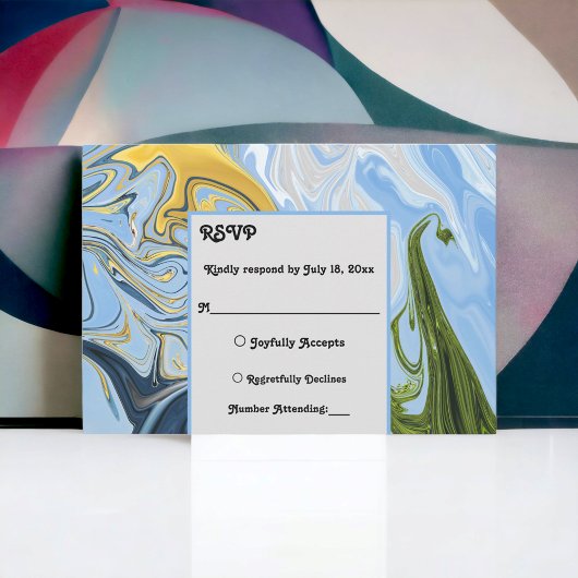 Elegante Minimal Green Yellow Blue Abstrakt Weddin RSVP Karte