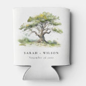 Elegante Minimal Grüne Wasserfarben Eiche Hochzeit Dosenkühler (Rückseite)