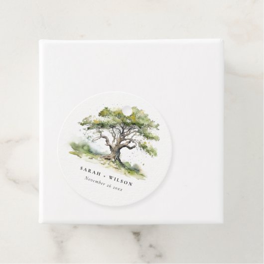 Elegante Minimal Grüne Wasserfarben Eiche Hochzeit Geschenkanhänger (Beispiel)