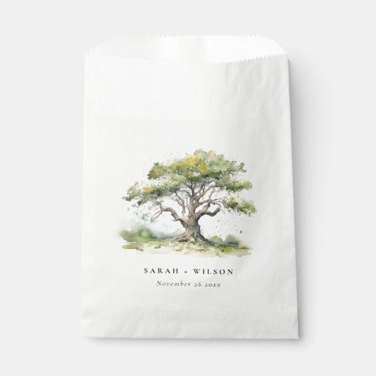 Elegante Minimal Grüne Wasserfarben Eiche Hochzeit Geschenktütchen (Vorderseite)