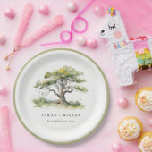 Elegante Minimal Grüne Wasserfarben Eiche Hochzeit Pappteller (Party)