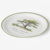 Elegante Minimal Grüne Wasserfarben Eiche Hochzeit Pappteller (Schrägansicht)