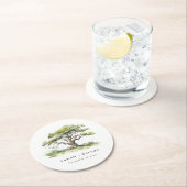 Elegante Minimal Grüne Wasserfarben Eiche Hochzeit Runder Pappuntersetzer (Vor Ort)