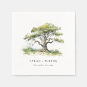 Elegante Minimal Grüne Wasserfarben Eiche Hochzeit Serviette (Vorderseite)