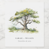 Elegante Minimal Grüne Wasserfarben Eiche Hochzeit Weinetikett (Einzelnes Label)