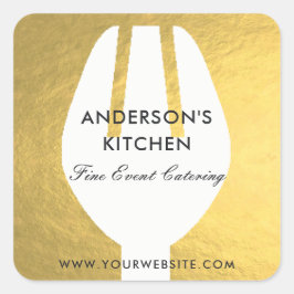 ELEGANTE MINIMAL-IMITAT GOLD FORK KOCH CATERING QUADRATISCHER AUFKLEBER