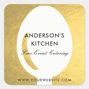 ELEGANTE MINIMAL-IMITATE GOLD SPOON KOCH CATERING QUADRATISCHER AUFKLEBER