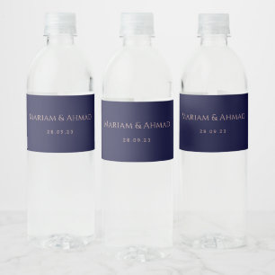 Elegante Minimal Imitate Rose & Navy Namen Hochzei Wasserflaschenetikett