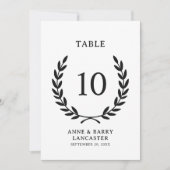Elegante Minimal Laurel Wreath Wedding Tischnummer (Vorderseite)
