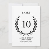 Elegante Minimal Laurel Wreath Wedding Tischnummer (Rückseite)