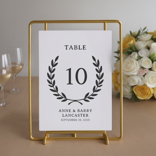 Elegante Minimal Laurel Wreath Wedding Tischnummer