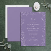 Elegante Minimal Leaf Lavender Monogram Wedding Einladung