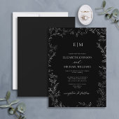 Elegante Minimal Leaf Schwarz-weiße Monogramm-Hoch Einladung